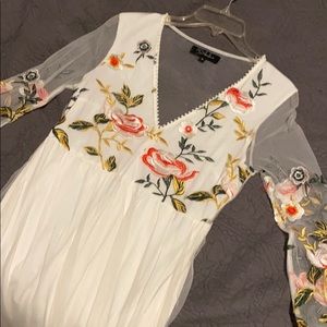 MIDI Length White Floral Mesh Dress